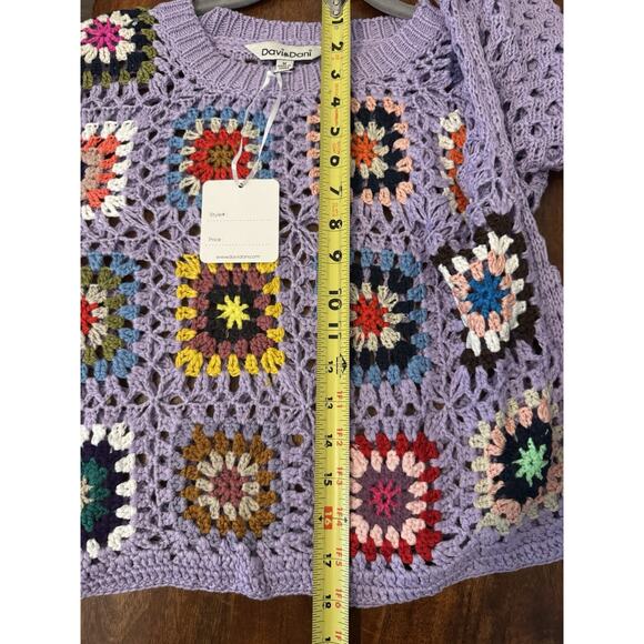 Crochet Hippie Boho Granny Square Floral Patchwork Whimsical Indie Crop Top M - Picture 3 of 7